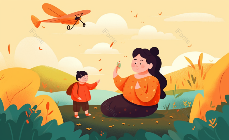 户外玩耍母女卡通手绘人物母亲节插画温馨母亲节原创插画素材,插画/手绘图,插画/手绘图库,插画/手绘图下载,插画/手绘
